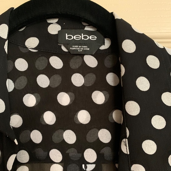 Bebe Black/White Polka Dot Blouson Blouse sz S - Picture 2 of 7